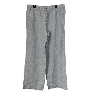 Chicos 100% Linen Women's 16 Striped Pull On Pinstripe Drawstring Coastal Pants